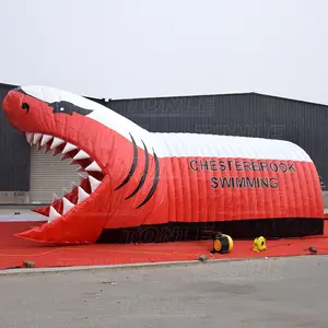 专业工厂定制巨大鲨鱼充气吉祥物隧道/巨型充气美式足球运动吉祥物入口隧道