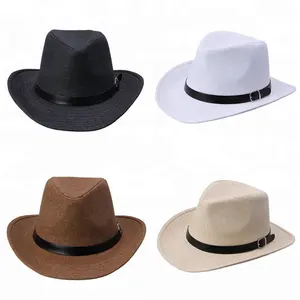 Mode Mannen Wide Brim Jazz Gentleman Cap Mexicaanse Weven Stro Panama West Cowboy Hoed