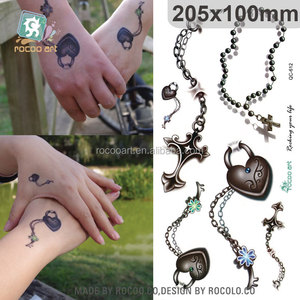 Tatuaggi temporanei per il corpo da donna QC611 - Tatuaggio 3D con rosa blu e rossa per ragazze - Product Image 4