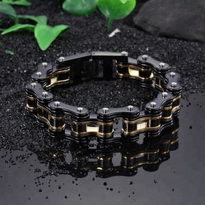 Pulsera de Acero Inoxidable para Hombre, Joyería de Acero Inoxidable de Lujo en Negro y Dorado, Estilo Cadena de Motocicleta - Product Image 2
