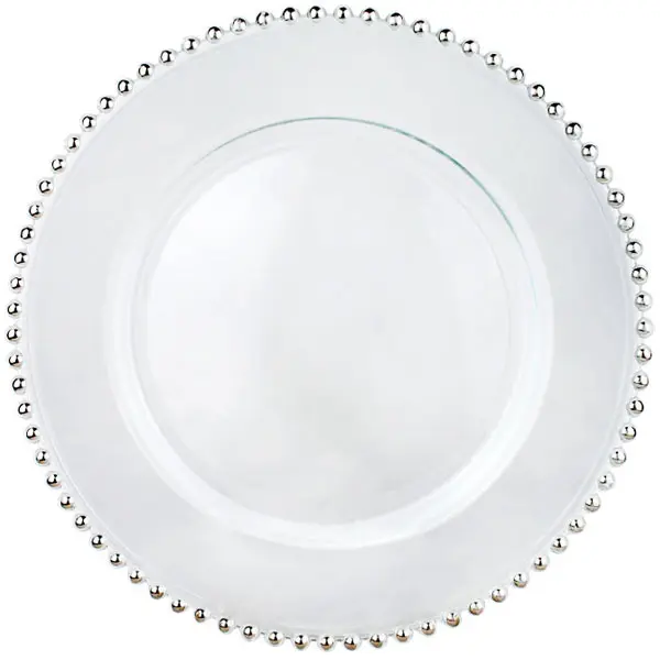 Assiette chargeur or bord perle pour assiette dîner mariage bordure argentée mariage décoration de bureau ensemble de vaisselle en verre sous-assiette