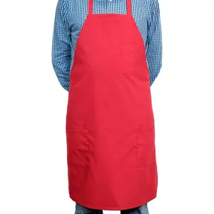 Wholesale Red 300Dx12S Chef Spun Polyester Aprons with Pockets, Filament Bib Aprons for Restaurants, Kitchen