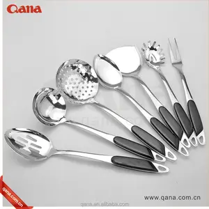 QANA fabbrica all'ingrosso OEM utensili da cucina in acciaio inox utensili da cucina fornitore scanalato turner cucchiaio utensili da cucina mestolo