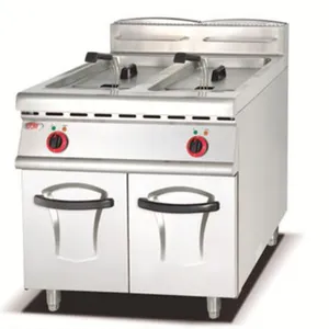 Équipement de cuisine commercial, <span class=keywords><strong>friteuse</strong></span> électrique à double cuve 20L+20L, machine à frire en acier inoxydable sur pied avec armoire - Product Image 1