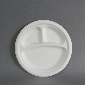 Compartment Plates Disposable Compostable Sugarcane 3 Plate Dish Dinner Plate Set Round Food Paper Plant Pattern Engraving >10