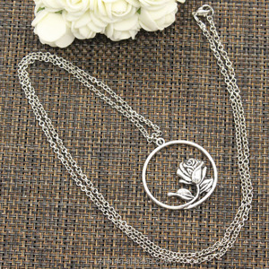 Joyería de encargo <span class=keywords><strong>lindo</strong></span> de la alta calidad aleación de zinc plata orar Rose flor colgante collar - Product Image 3