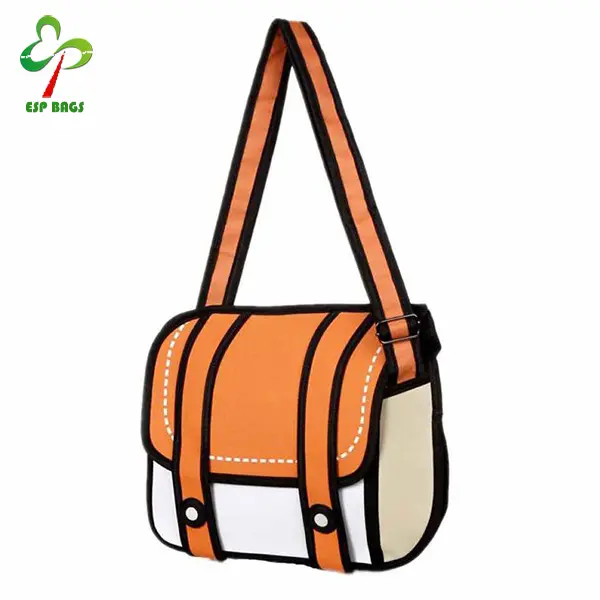 Fashion 3D Jump Style 2D Drawing Cartoon Designer Cross Body Messenger Bag Comic for Girls Boys