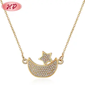 Customizable Fashion Jewelry For Women And Girls Gold Moon And Star Necklace