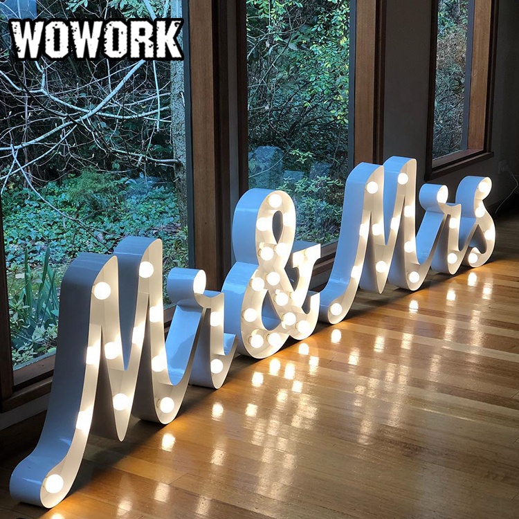 2022 Свадебный ретро-светильник с буквами WOWORK, светодиодный Алфавит Mr & Mrs love, стальные Светодиодные Праздничные декоративные знаки