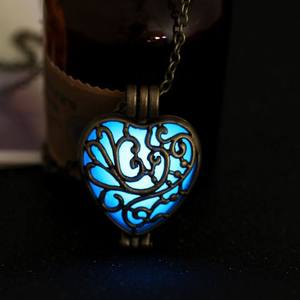 Blue Glow in the Dark Antique Gold Hollow Heart Necklace Noctilucent Necklace Xmas <strong>Gift</strong> <strong>for</strong> Her Girlfriend <strong>Daughter</strong> <strong>Mum</strong> - Product Image 5