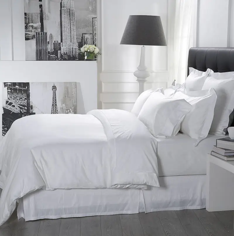 LinenPro-juego de sábanas planas para Hotel, ropa de cama lisa, color blanco, 100% algodón, 4 piezas, venta al por mayor