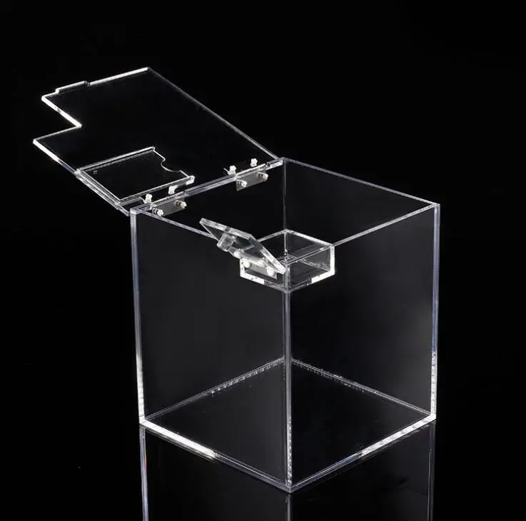 5mm thickness clear rectangular acrylic box with hinged lid