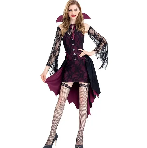 2018 nuevo Carnaval de Halloween murciélago Cosplay púrpura reina vampiro traje