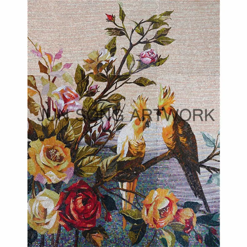 JS MFL-TR17-B China Flower Mosaic Tile Bird Mosaic Mural Rose Mosaic Pattern