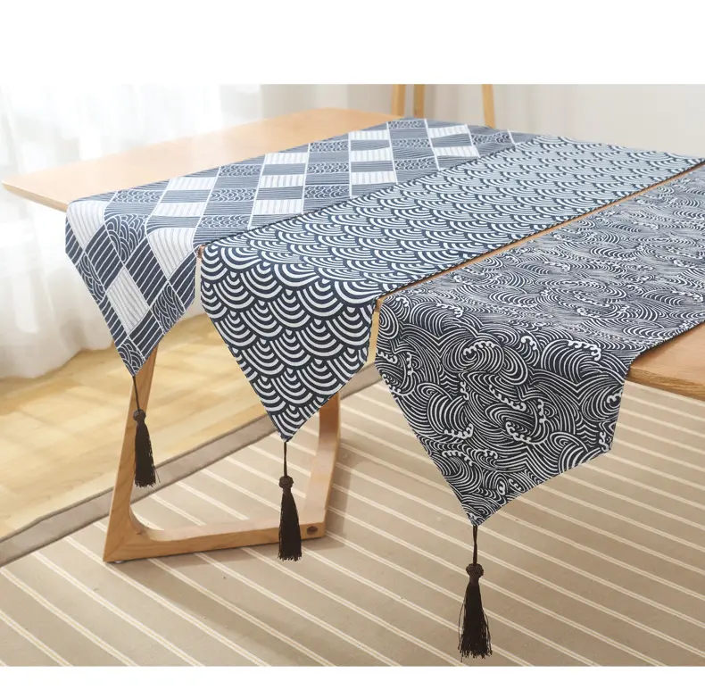 Modern Wedding Table Runner Beading Fabric Japan Molotu Latest High Quality White and Black Dining Room All-season Home,hotel