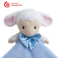 Serviette de bave personnalisable pour bébé, motif mouton carré bleu ciel, en peluche, avec jouet ours, conforme EN71 pour nouveau-nés