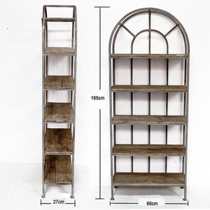 Étagère à livres en bois Luckywind, design vintage rustique, dessus arqué, cadre en métal antique à 5 niveaux - Product Image 6