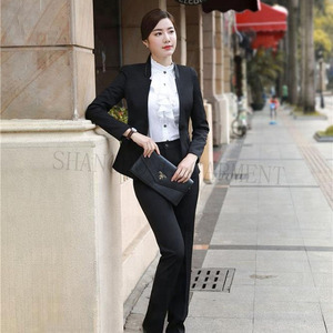 ชุดสูทไม่มีปกกระดุมแถวเดียวทรงสลิมฟิตสำหรับธุรกิจ2ชิ้น - Product Image 5
