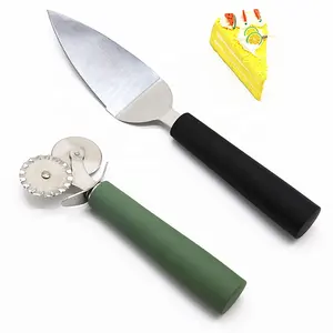 Rvs Cake Pie Cutter Server En Dubbele Hoofd Gebak Pizza Cutter Wiel Roller Met Glad En Gekrompen Rand