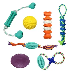 RTS great gift item pet dog chew rope toys set ball cotton rope dog toys 7 pack for teething chewing and playtime