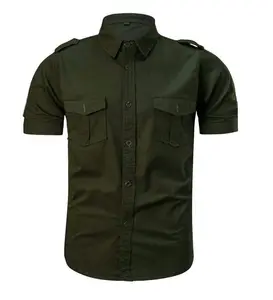 100% cotton short sleeve tactical army green cargo shirts for men