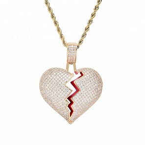 BES Hip Hop joyería esmalte Micro pavimentado CZ amor pareja colgante encanto Iced Out Cubic Zirconia Corazón Roto colgante collar - Product Image 4