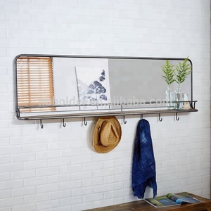 Wholesale Large Wall Hanging Black Metal Frame Entryway <strong>Mirror</strong> <strong>with</strong> <strong>Hooks</strong> for Bathroom Living Room <strong>Decoration</strong> - Product Image 1