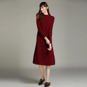 新しいデザインの暖かいカジュアルニット長袖女性のセータードレス