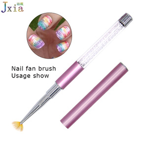 Cepillo de abanico de uñas de pintura de Gel UV de diseño de cristal con mango de Metal rosa de alta calidad <span class=keywords><strong>para</strong></span> <span class=keywords><strong>aplicar</strong></span> brillos - Product Image 2