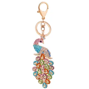 Wholesale in stocks exquisite and fashion metal Bag charms Accessory women 3D rhinestone peacock keychain