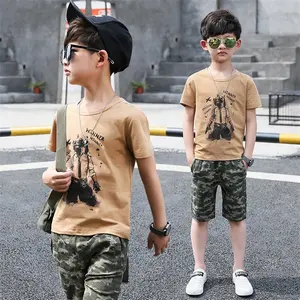 韩版新款青少年儿童优质迷彩裤套装chic男童衣服套装