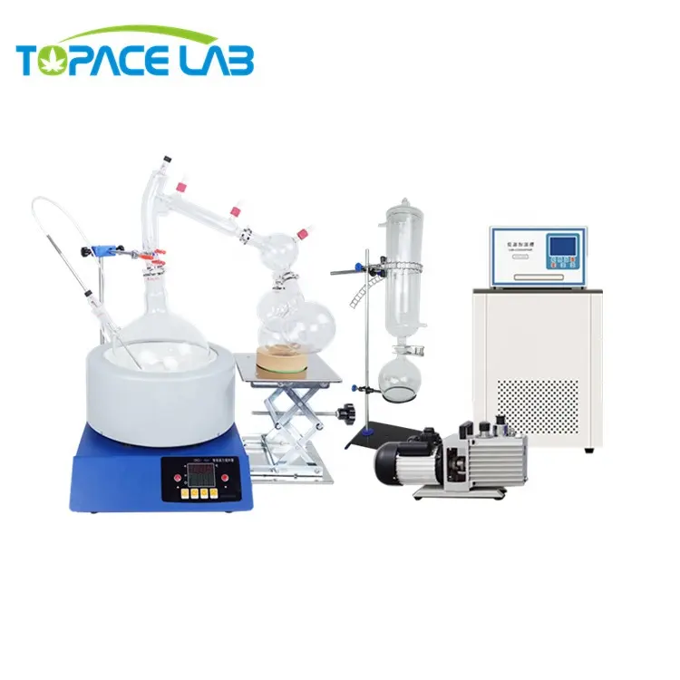 El más vendido de Topacelab, unidad de destilación al vacío de laboratorio de destilación de trayecto corto de 5l con enfriador de agua y bomba de vacío