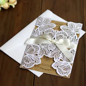 Bán Buôn Tinh Khiết Trắng Wedding Paper Card Laser Cut Hollow Lời Mời Thẻ Hôn Nhân Nguồn Cung Cấp