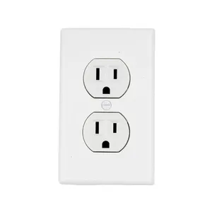 Duplex Bakje Outlet met Muur Plaat, Fraudebestendige, Residentiële Grade, 3-Draad, self-Aarding, 2-Pole, 15A 125 V