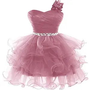 2020 kurze Prom Kleider Perlen Puffy Eine Schulter Homecoming Pageant Formale Abend Ballkleid