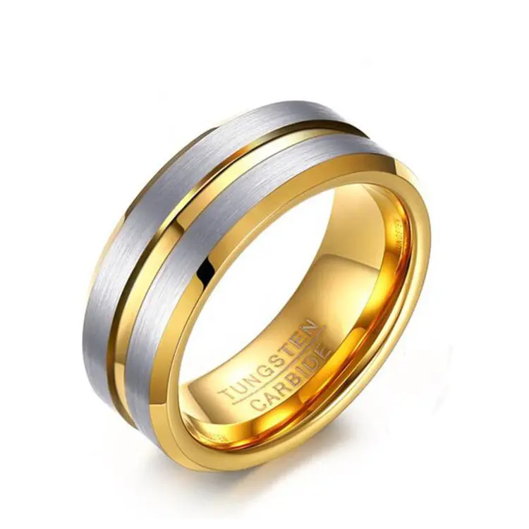 नवीनतम दो-टोन चांदी सोना टंगस्टन कार्बाइड अंडाकार शादी की सगाई की अंगूठी गहने के लिए मैट टंगस्टन स्टील के छल्ले पुरुषों