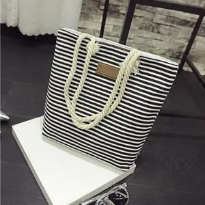 factory wholesale mixed colors lady beach bag rope handle tote bag Striped canvas tote Casual fashion girl bag