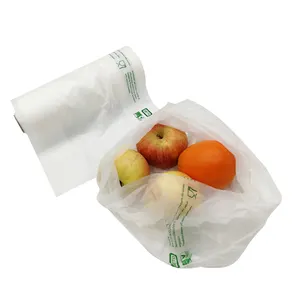 Sachets plastiques transparents 100% biodégradables en rouleau, pour fruits et légumes, personnalisés, en rouleau de maïs