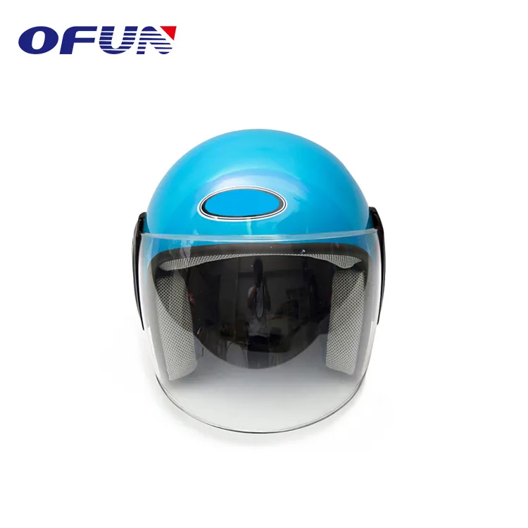 Osun Helm Sepeda Motor Retro Biru Muda PP, Helm Flip Up Setengah Wajah