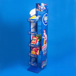 floor stand convenient store fixture promotion multi tiers wire basket rack adjustable snack food bread display shelf