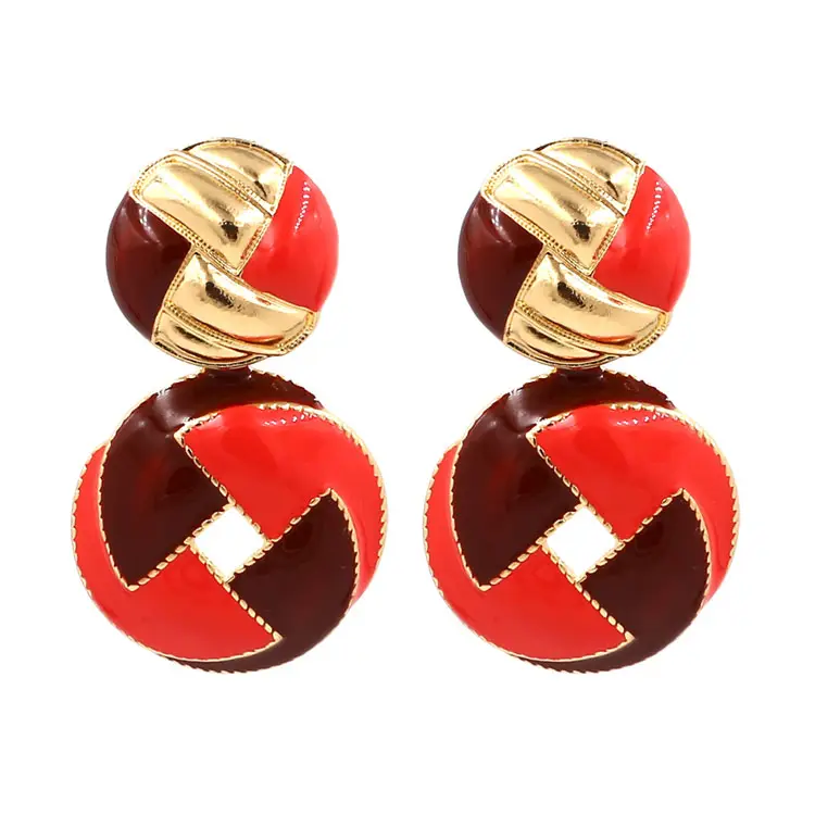 Kaimei new 2022 factory wholesale fashion gold jewelry geometric dangle earrings epoxy enamel statement earrings christmas gifts