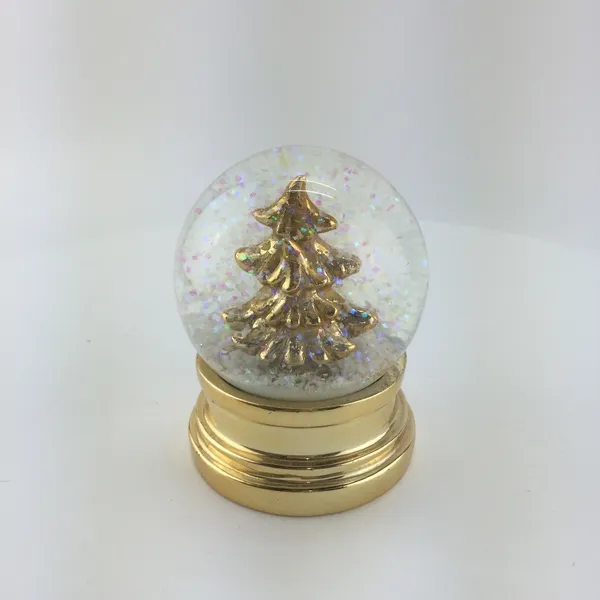 Custom Polyresin snow globe Resin water globes Gold Christmas Tree Glass Water Ball