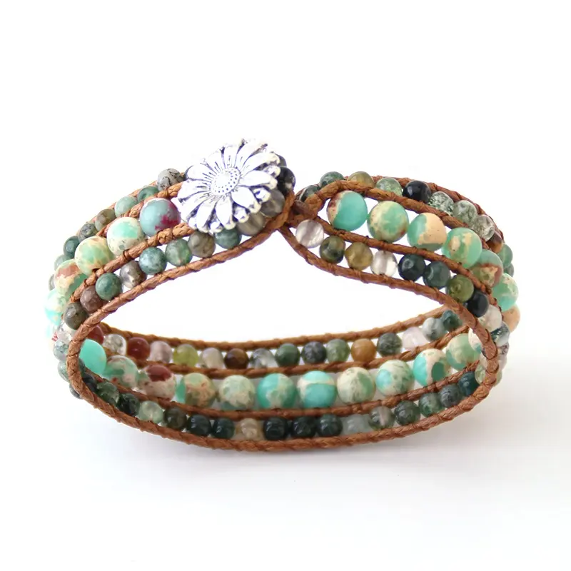 Fashion Women Energy Imperial Beaded Bracelet Handmade Natural Stone India Agate Wrap Bracelets