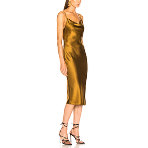 Robe à col bénitier pour femme, à carreaux, tenue à enfiler dorée, nouvelle collection printemps été 2020 - Product Image 3