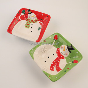 Assiette à dîner en céramique bonhomme <span class=keywords><strong>de</strong></span> neige <span class=keywords><strong>de</strong></span> <span class=keywords><strong>Noël</strong></span> en vrac bon marché écologique <span class=keywords><strong>Vaisselle</strong></span> pour la saison des fêtes - Product Image 1