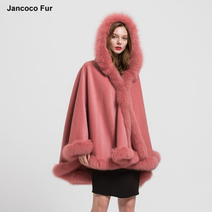 Chales de piel auténtica con capucha desmontable, abrigo de invierno para mujer, capas de piel, Ponchos con cuello de piel de zorro genuino - Product Image 6