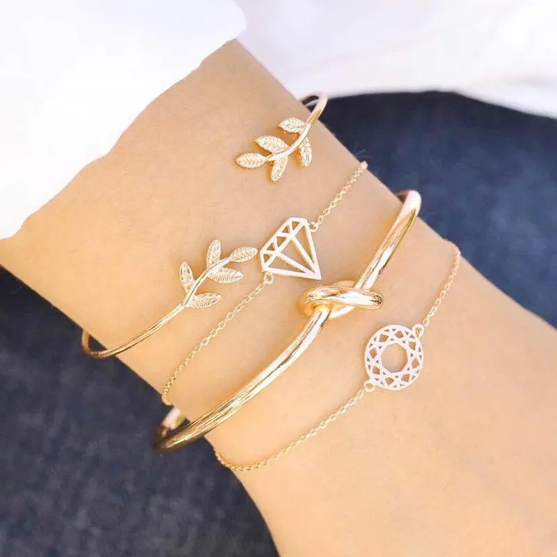 Meisjes goedkope nieuwe collectie leaf set koreaanse gouden armband