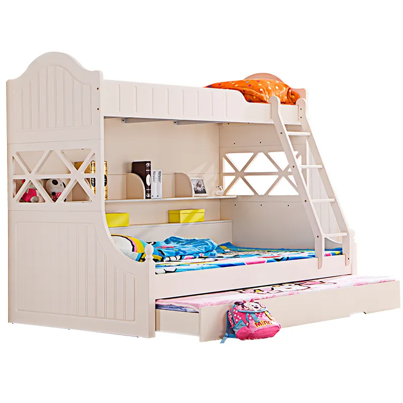 Lit superposé en bois blanc pour enfants, avec tiroirs et échelle, bon marché, offre spéciale, collection