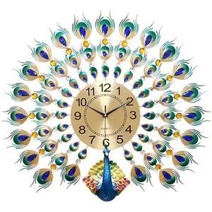 Grande horloge murale ronde décorative avec paon coloré, impression personnalisée, cadeau, décoration de la maison