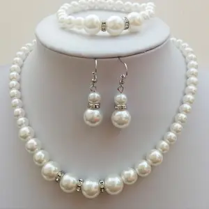 2018 Classic Wedding Bride Jewelry Pearl Costume Necklace earrings Bracelet Jewelry Sets